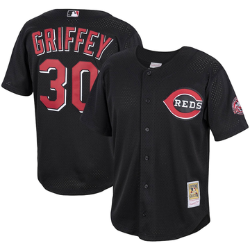 CUSTOM NAME & NUMBER Cincinnati Reds Mitchell & Ness Cooperstown Collection Mesh Batting Practice Button-Up Jersey - Black