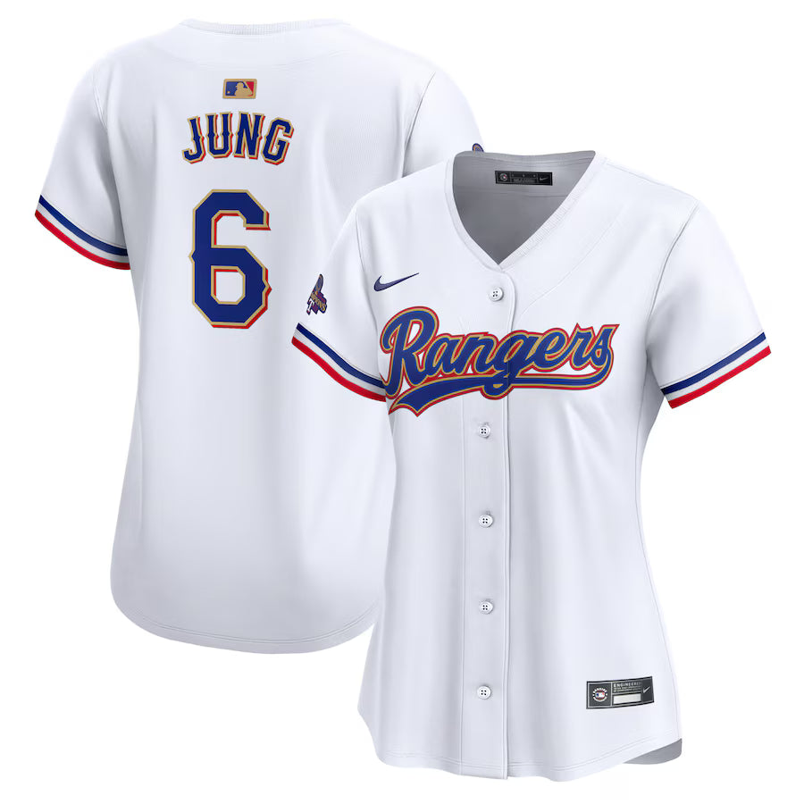 CUSTOM NAME & NUMBER Texas Rangers Women's 2024 Gold Collection Limited Player Jersey – White
